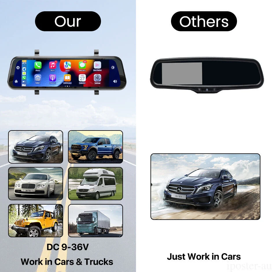 9.66" Touch Screen Car Dual Lens DVR Wireless Carplay Android Auto Screen Dash Cam GPS Navigator with 32GB TF Card